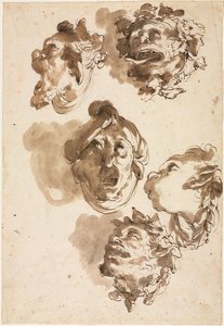 Cinco cabezas grotescas, segunda mitad de 1700 de Gaetano Gandolfi