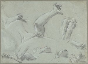 Hoja de croquis con estudios de pies, manos y un brazo de Gaetano Gandolfi