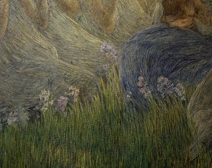 Hierba y flores, detalles de La Maternidad de Gaetano Previati