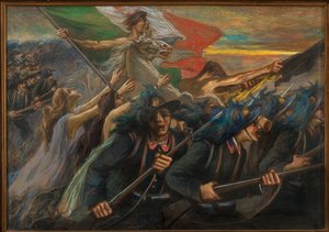 Trento y Trieste, La carga de los Bersaglieri (fusileros) (óleo sobre lienzo) de Gaetano Previati