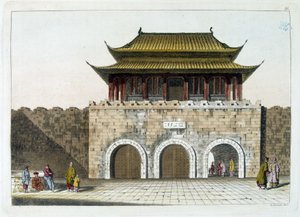 Puerta del Palacio Imperial de Pekín (la Ciudad Prohibida) - de "Traje Antiguo y Moderno" de Ferrario, ed. Milán de Gaetano Zancon