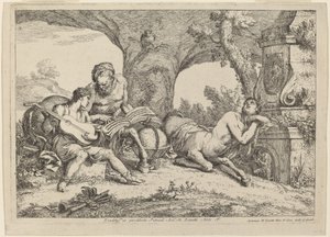 Quirón enseñando música a Aquiles de Gaetano Zompini after Giovanni Benedetto Castiglione