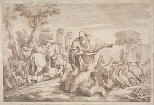 Noé guiando a los animales al arca de Gaetano Zompini, after Giovanni Benedetto Castiglione