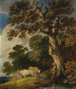 Un paisaje boscoso con ganado y pastores de Gainsborough Dupont