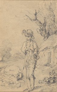 Niño de pie junto a una cabaña de Gainsborough Dupont