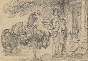 Figuras y caballos cerca de una puerta de Gainsborough Dupont