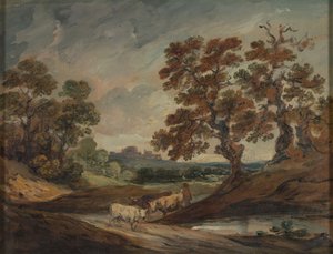 Paisaje: tres vacas en el centro del primer plano de Gainsborough Dupont