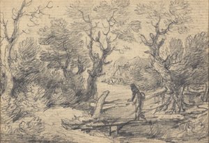 Paisaje con figura sobre una pasarela