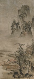 Paisaje: montañas, arroyo y casas, período Muromachi, principios del siglo XVI de Gakuo Zokyu