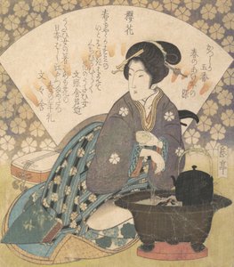 Cortesana bebiendo té, ca. 1830 de Gakutei