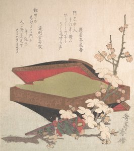 Flores de ciruelo y caja de pasteles, 1819 de Gakutei