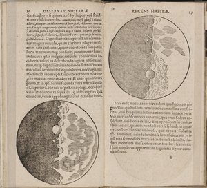 Hoja del libro Sidereus Nuncius Mensajero Sideral de Galileo Galilei, 1610