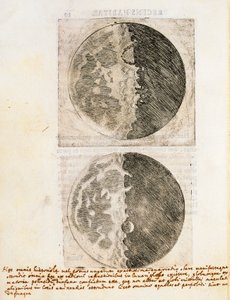 Sidereus Nuncius (Mensajero Estelar) con dibujos de las fases y la superficie de la Luna
