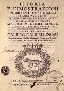 Página de título de Historia y demostraciones sobre las manchas solares y sus propiedades
