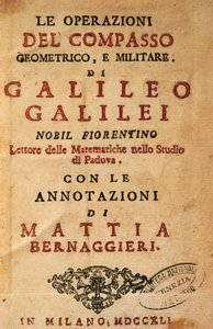 Página de título de Operaciones del compás geométrico y militar de Galileo Galilei