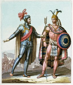 Encuentro de Hernán Cortés con Moctezuma II en 1519 de Gallo Gallina