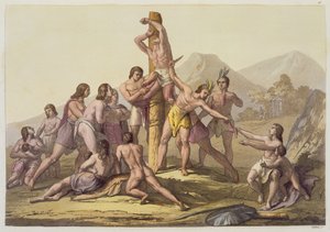 Indios peruanos haciendo un sacrificio, de "Le Costume Ancien et Moderne", volumen I, lámina 15, de Jules Ferrario, publicado hacia los años 1820-30 (litografía en color) de Gallo Gallina