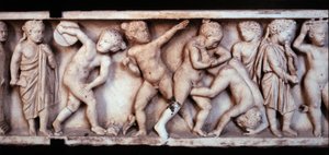 Arte galo-romano: friso de mármol de un sarcófago que representa a niños jugando de Gallo Roman Gallo Roman