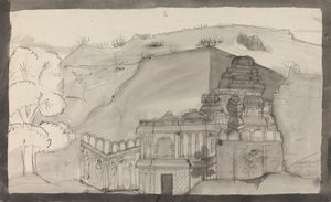 Interior de un templo de la cueva de Ellora de Gangaram Chintaman Tambat