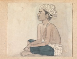 Hombre con un paño azul sobre las piernas de Gangaram Chintaman Tambat