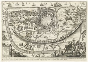 Beleg van Oostende, 1601 El Cerco y Expugnacion de la Villa de Ostenden por el Archiduque Alberto en el ano 1601 (title on object) de Gaspar Bouttats