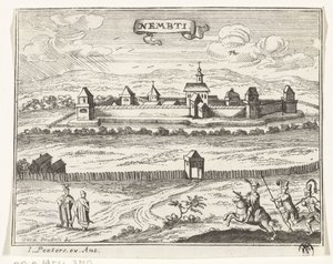 Vista de Lenti Imágenes topográficas de Austria, Hungría y los Balcanes (título de serie) Breve descripción, y aen-wysinghe der placesen in desen boeck, con sus palabras teghen, de pie, pertinentemente uyt-ghebeldt, en Oostenryck (serie de Gaspar Bouttats
