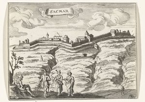 Vista de Satu Mare Imágenes topográficas de Austria, Hungría y los Balcanes (título de serie) Breve descripción, y el aen-wysinghe der placesen in desen boeck, con sus palabras teghen, de pie, pertinentemente uyt-ghebeldt, en Oostenryck (se de Gaspar Bouttats