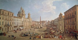 Vista de la Piazza Navona, pintura por Gaspar van Wittel o Gaspare Vanvitelli, óleo sobre lienzo, Italia de Gaspar van Wittel