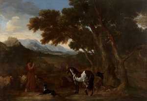 Dughet - Paisaje con un ermitaño predicando a los animales, 1637 - 1638 de Gaspard Dughet