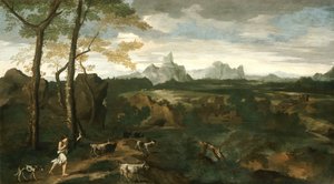 Paisaje con un pastor y cabras de Gaspard Dughet