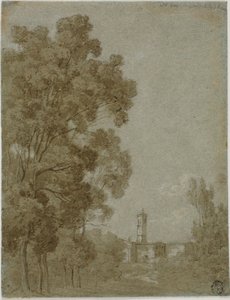 Paisaje romano con vista de la iglesia de Gaspard Dughet