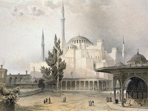 Patio de Hagia Sophia (lámina 15), grabado por Louis Haghe (1806-85) publicado en 1852 de Gaspard Fossati