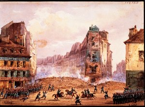 Escena de la Revolución de 1848, barricada de la calle Sainte Catherine en el mes de febrero, por Gobaut, Francia de Gaspard Gobaut