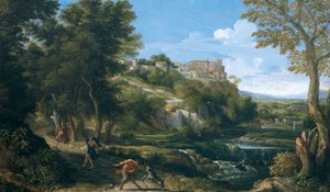 Paisaje con fauno y ninfa danzando 1667 - 1668 de Gaspard Poussin Dughet