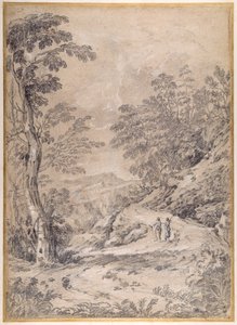 Camino de montaña serpenteando a través del bosque y las rocas de Gaspard Poussin Dughet