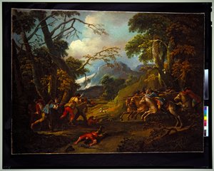 Un par de escenas de género: una batalla y rehenes, sin fecha (lienzo)