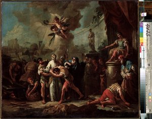 "El martirio de San Lorenzo de Roma" Pintura de Gaspare Diziani (1689-1767) Siglo XVIII Museo del Hermitage, San Petersburgo (San Petersburgo) de Gasparo Diziani