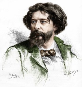 Retrato de Alphonse Daudet (1840-1897), escritor francés. Grabado por A. Pochy después de Gaston Vuillier, sd. finales del siglo XIX de Gaston (after) Vuillier