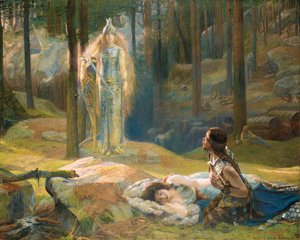 La revelación. Brunilda viendo a Sigmundo y Siglinda, 1893 de Gaston Bussiere