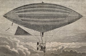 Globo eléctrico con hélice, prototipo de Gaston (18473-1899) y Albert Tissandier (1839-1906), París, Francia, grabado de L