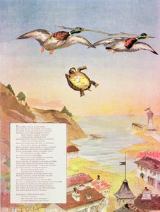 La tortuga y los dos patos, de Fábulas de Jean de La Fontaine (1621-95) 1888 de Gaston Gelibert