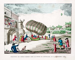 Recepción de los Hermanos Robert por el Príncipe de Ghistelles en 1784, 1887 de Gaston Tissandier