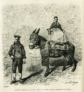 Andorra y Andorra. Grabado de G. Vuillier, para ilustrar la historia El valle de Andorra, por Gaston Vuillier, en Le Tour du monde 1888, dirigido por Edouard Charton (1807-1890), Hachette, París.