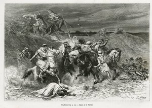 El Ghazou, o razzia, saqueo con una mano. Grabado por G.Vuillier, para ilustrar la historia “peregrinación al Nedjed, cuna de la raza árabe”, por Lady Anna Blunt, en 1878-1879, publicado en el Tour du monde, bajo la dirección de Edouard Charton (1807-