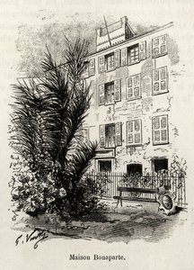 La fachada de la casa Bonaparte, en la que Napoleón Bonaparte (1769-1821) no está. Grabado e historia “Córcega” de Gaston Vuillier (1890) de Gaston Vuillier