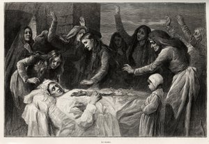 El vocero, canción fúnebre corsa que llama a la venganza. Grabado y historia La Corse por Gaston Vuillier (1845-1915), en 1890, en Le tour du monde, nuevo diario de viajes, bajo la dirección de Edouard Charton (1807-1890)