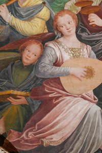 Detalle de la Asunción de la Virgen, conocido como "El coro de ángeles tocando música", Cúpula del crucero, de 1534 (fresco) de Gaudenzio Ferrari