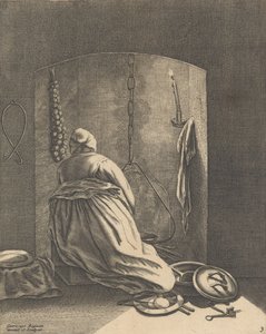 Una mujer cocinando, Placa 3 de Cinco ocupaciones femeninas, ca. 1640-57 de Geertruydt Roghman