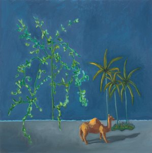 Camello y dos árboles, 2019 (óleo sobre tabla) de Genevieve French