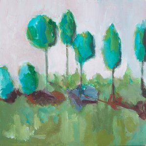 Fila de árboles (acrílico sobre tabla) de Genevieve French